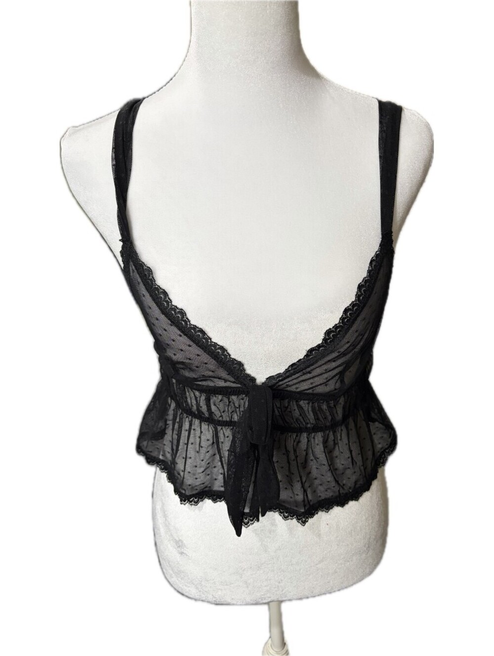 Adore Me Lingerie Top Small NWT Black Sheer Mesh Lace Ruffle Babydoll